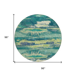 Homeroots 3' Abstract Washable Indoor Outdoor Area Rug In Teal Blue And Navy – Perfect For High Traffic Spaces! Emerald Polyester 612499