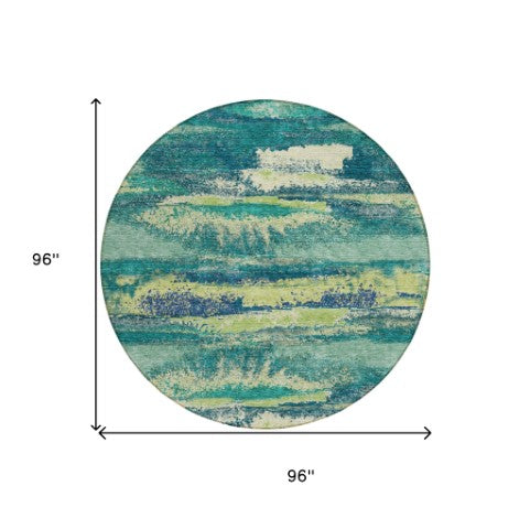 Homeroots 3' Abstract Washable Indoor Outdoor Area Rug In Teal Blue And Navy – Perfect For High Traffic Spaces! Emerald Polyester 612499