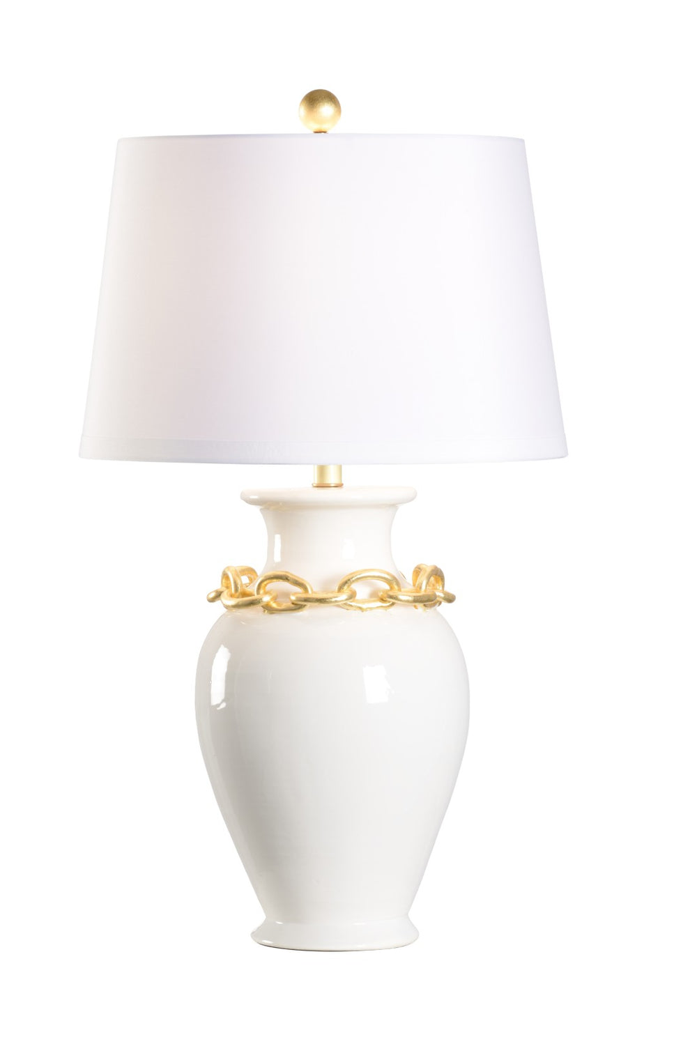 Wildwood Oro Handcrafted Italian Ceramic Table Lamp With Gold Leaf Chain Motif And White Silk Shade, 29.5" 61250