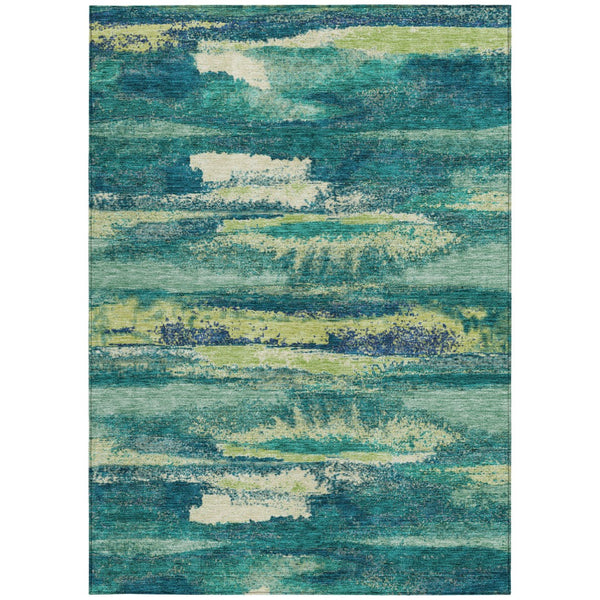 Homeroots 3' Abstract Washable Indoor Outdoor Area Rug In Teal Blue And Navy – Perfect For High Traffic Spaces! Emerald Polyester 612500
