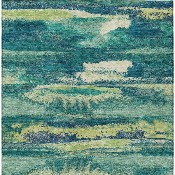 Homeroots 3' Abstract Washable Indoor Outdoor Area Rug In Teal Blue And Navy – Perfect For High Traffic Spaces! Emerald Polyester 612500