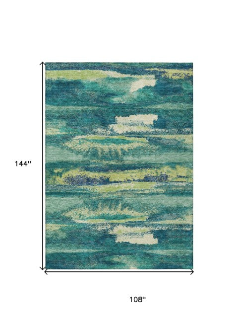 Homeroots 3' Abstract Washable Indoor Outdoor Area Rug In Teal Blue And Navy – Perfect For High Traffic Spaces! Emerald Polyester 612501