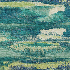 Homeroots 3' Abstract Washable Indoor Outdoor Area Rug In Teal Blue And Navy – Perfect For High Traffic Spaces! Emerald Polyester 612501