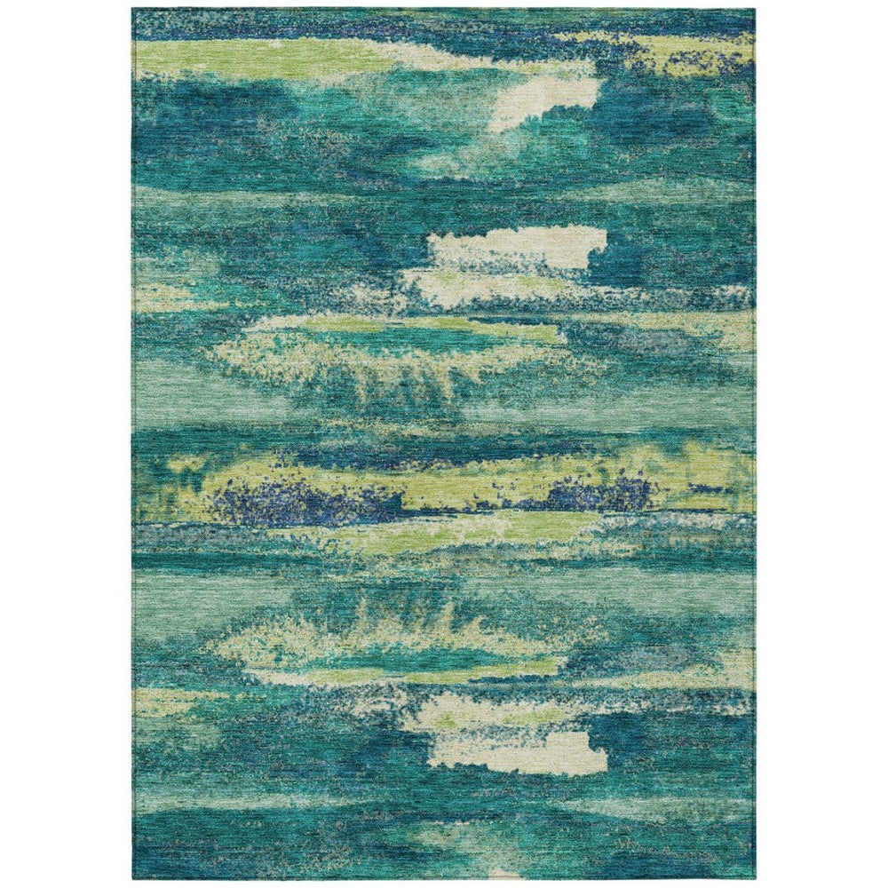 HomeRoots 5' Emerald and Lime Green Abstract Area Rug - Stylish, Washable, Indoor/Outdoor Durable Design for All Spaces 10' X 14' 612502