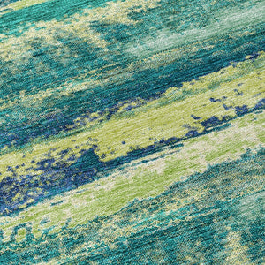 Homeroots 3' Abstract Washable Indoor Outdoor Area Rug In Teal Blue And Navy – Perfect For High Traffic Spaces! Emerald Polyester 612502