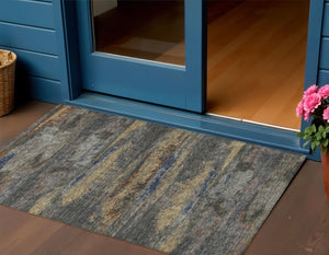 Homeroots 3' Abstract Washable Indoor Outdoor Area Rug In Teal Blue And Navy – Perfect For High Traffic Spaces! Graphite Polyester 612503