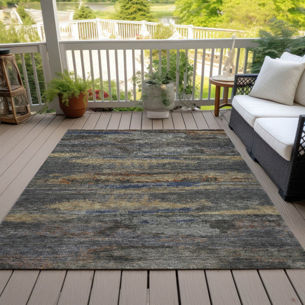 Homeroots 3' Abstract Washable Indoor Outdoor Area Rug In Teal Blue And Navy – Perfect For High Traffic Spaces! Graphite Polyester 612503