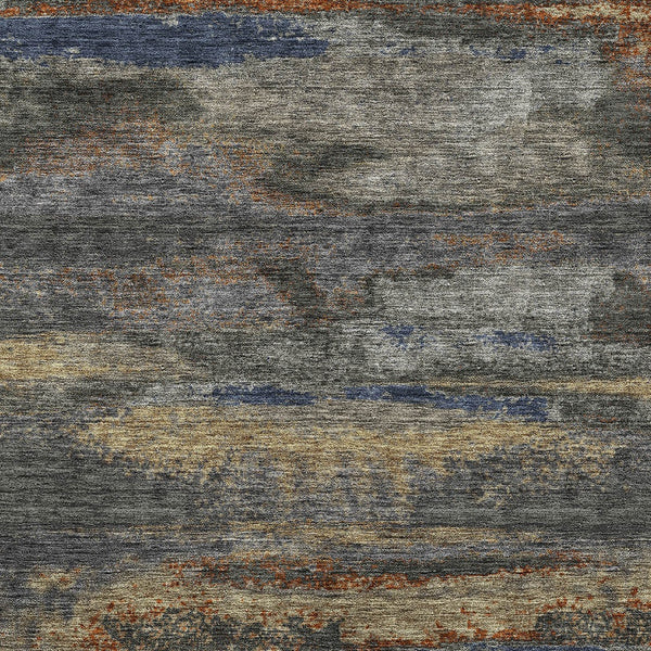 Homeroots 3' Abstract Washable Indoor Outdoor Area Rug In Teal Blue And Navy – Perfect For High Traffic Spaces! Graphite Polyester 612503