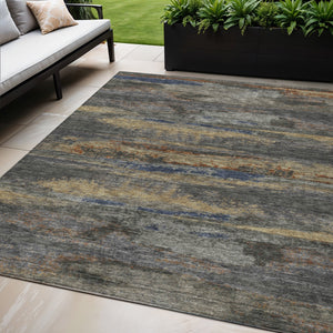 Homeroots 3' Abstract Washable Indoor Outdoor Area Rug In Teal Blue And Navy – Perfect For High Traffic Spaces! Graphite Polyester 612504