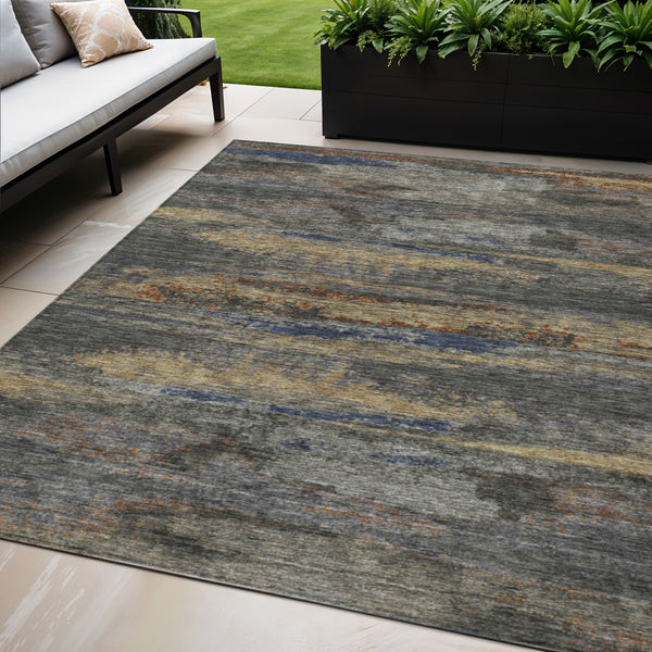 Homeroots 3' Abstract Washable Indoor Outdoor Area Rug In Teal Blue And Navy – Perfect For High Traffic Spaces! Graphite Polyester 612504