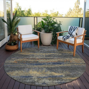 Homeroots 3' Abstract Washable Indoor Outdoor Area Rug In Teal Blue And Navy – Perfect For High Traffic Spaces! Graphite Polyester 612505