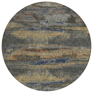 HomeRoots 5' Graphite and Gray Abstract Area Rug - Modern Design, Washable, Indoor/Outdoor Versatility and Durability 8' Round 612505