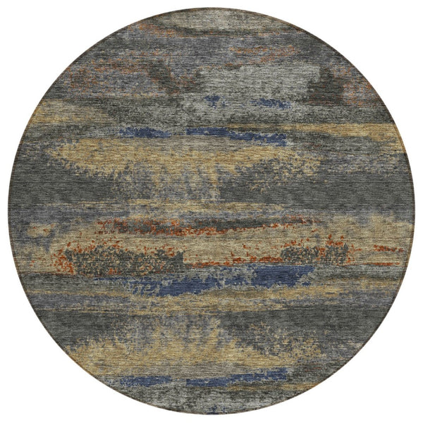HomeRoots 5' Graphite and Gray Abstract Area Rug - Modern Design, Washable, Indoor/Outdoor Versatility and Durability 8' Round 612505