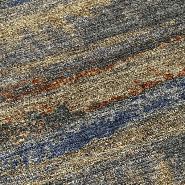 Homeroots 3' Abstract Washable Indoor Outdoor Area Rug In Teal Blue And Navy – Perfect For High Traffic Spaces! Graphite Polyester 612505