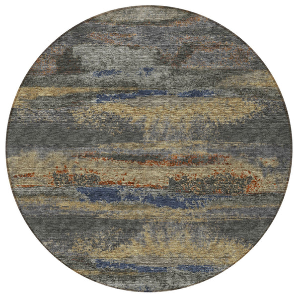 Homeroots 3' Abstract Washable Indoor Outdoor Area Rug In Teal Blue And Navy – Perfect For High Traffic Spaces! Graphite Polyester 612505