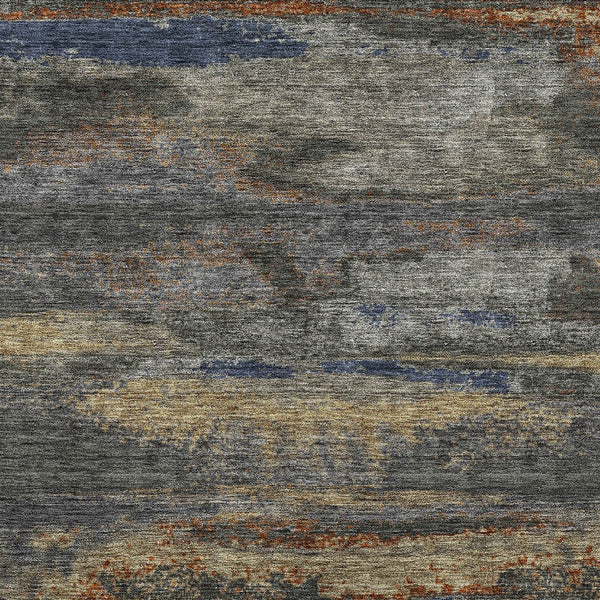 Homeroots 3' Abstract Washable Indoor Outdoor Area Rug In Teal Blue And Navy – Perfect For High Traffic Spaces! Graphite Polyester 612506