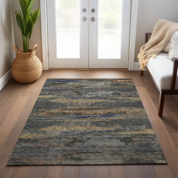 Homeroots 3' Abstract Washable Indoor Outdoor Area Rug In Teal Blue And Navy – Perfect For High Traffic Spaces! Graphite Polyester 612506