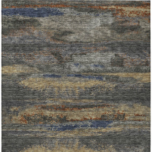 Homeroots 3' Abstract Washable Indoor Outdoor Area Rug In Teal Blue And Navy – Perfect For High Traffic Spaces! Graphite Polyester 612507