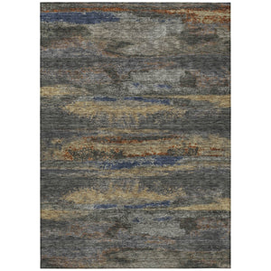 HomeRoots 5' Graphite and Gray Abstract Area Rug - Modern Design, Washable, Indoor/Outdoor Versatility and Durability 9' X 12' 612507