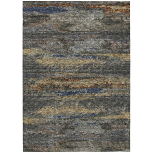 HomeRoots 5' Graphite and Gray Abstract Area Rug - Modern Design, Washable, Indoor/Outdoor Versatility and Durability 9' X 12' 612507