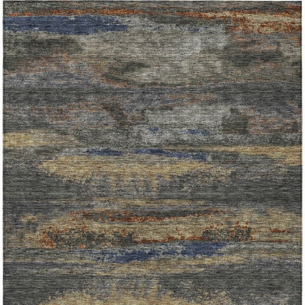 Homeroots 3' Abstract Washable Indoor Outdoor Area Rug In Teal Blue And Navy – Perfect For High Traffic Spaces! Graphite Polyester 612508