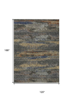 Homeroots 3' Abstract Washable Indoor Outdoor Area Rug In Teal Blue And Navy – Perfect For High Traffic Spaces! Graphite Polyester 612508