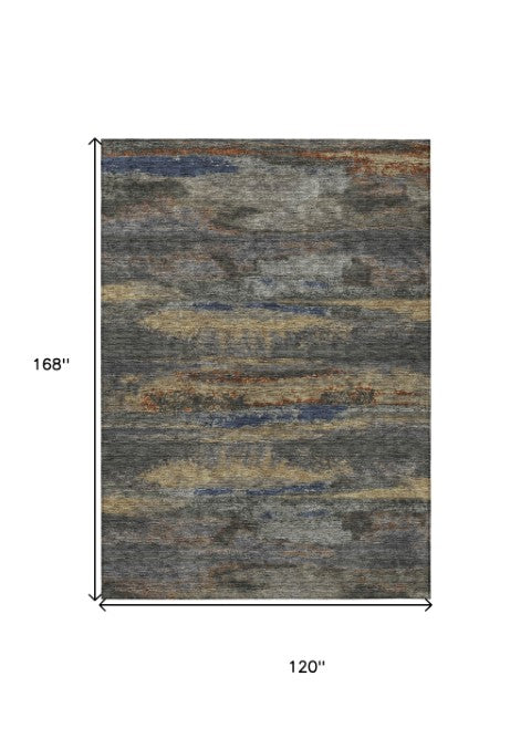 Homeroots 3' Abstract Washable Indoor Outdoor Area Rug In Teal Blue And Navy – Perfect For High Traffic Spaces! Graphite Polyester 612508