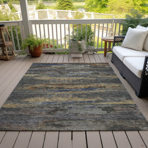 Homeroots 3' Abstract Washable Indoor Outdoor Area Rug In Teal Blue And Navy – Perfect For High Traffic Spaces! Graphite Polyester 612508