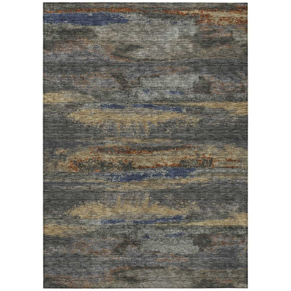 HomeRoots 5' Graphite and Gray Abstract Area Rug - Modern Design, Washable, Indoor/Outdoor Versatility and Durability 10' X 14' 612508
