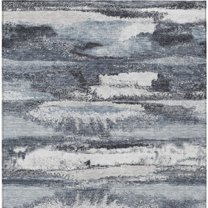 Homeroots 3' Abstract Washable Indoor Outdoor Area Rug In Teal Blue And Navy – Perfect For High Traffic Spaces! Gray Polyester 612509