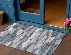 Homeroots 3' Abstract Washable Indoor Outdoor Area Rug In Teal Blue And Navy – Perfect For High Traffic Spaces! Gray Polyester 612509