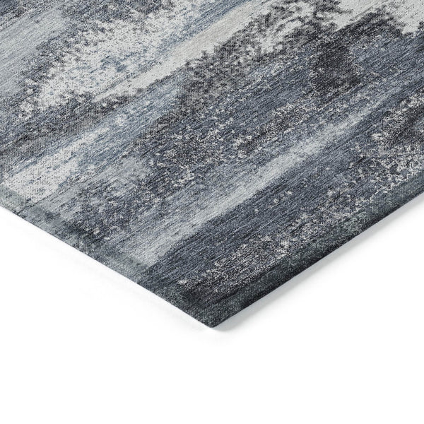 Homeroots 3' Abstract Washable Indoor Outdoor Area Rug In Teal Blue And Navy – Perfect For High Traffic Spaces! Gray Polyester 612509