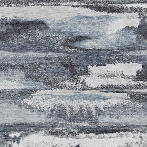 Homeroots 3' Abstract Washable Indoor Outdoor Area Rug In Teal Blue And Navy – Perfect For High Traffic Spaces! Gray Polyester 612509