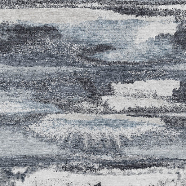 Homeroots 3' Abstract Washable Indoor Outdoor Area Rug In Teal Blue And Navy – Perfect For High Traffic Spaces! Gray Polyester 612509