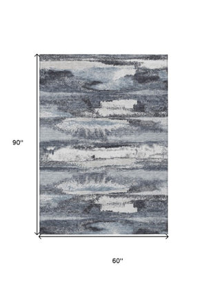 Homeroots 3' Abstract Washable Indoor Outdoor Area Rug In Teal Blue And Navy – Perfect For High Traffic Spaces! Gray Polyester 612510