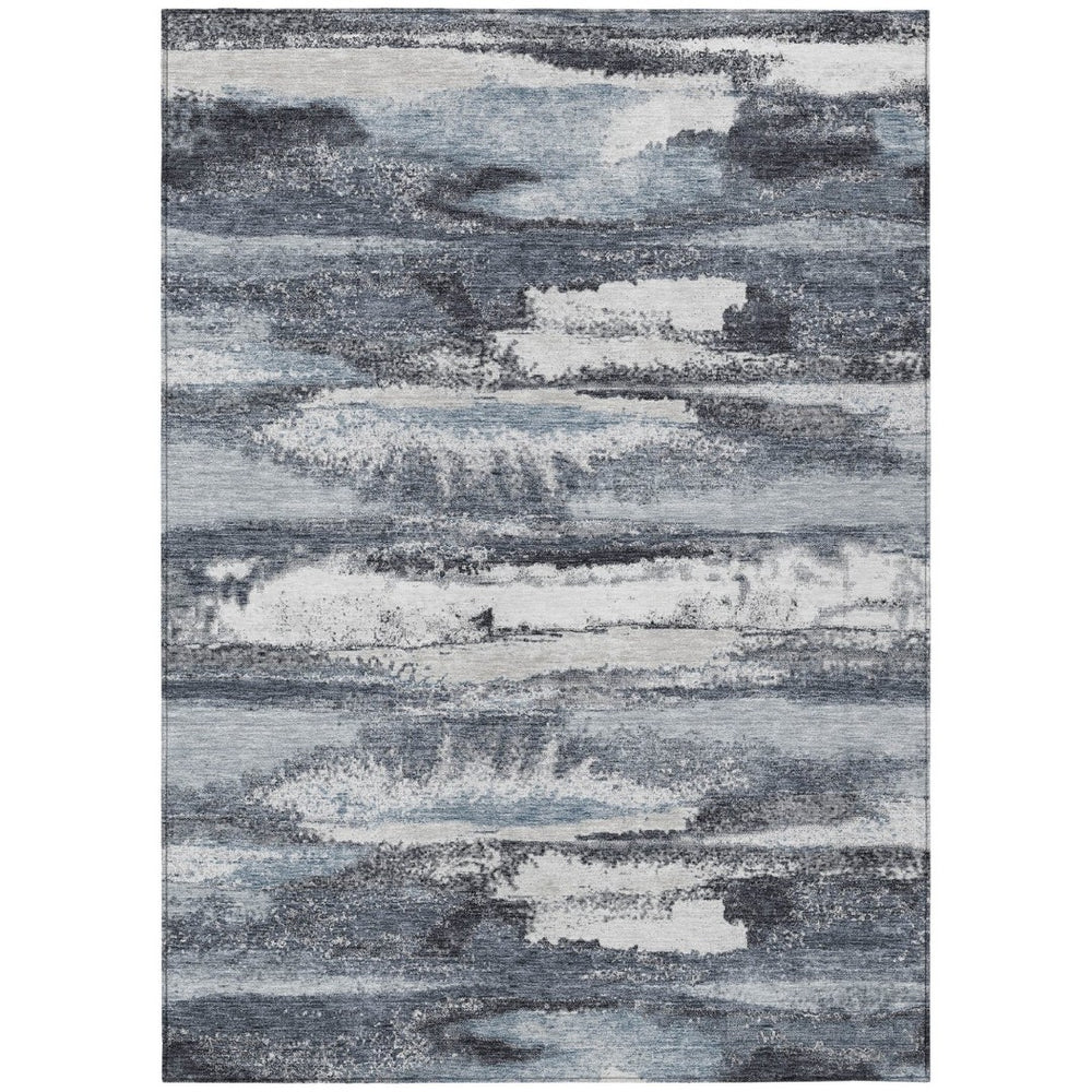 HomeRoots 5' Gray and Silver Abstract Area Rug – Stylish, Washable, Durable for Indoor and Outdoor Spaces 5' X 8' 612510