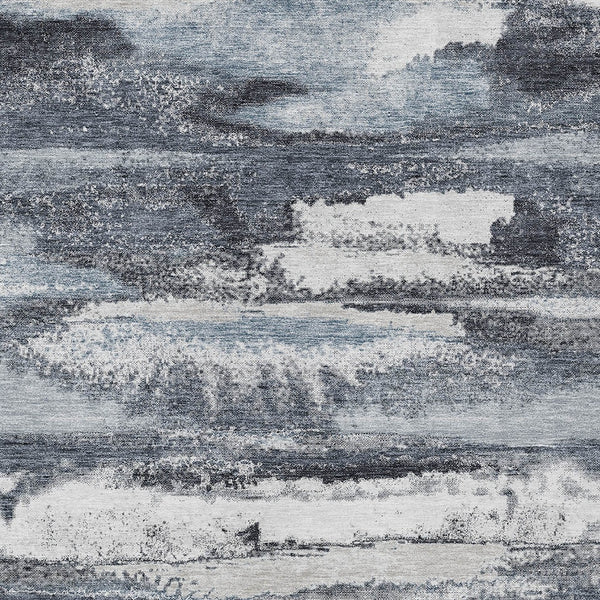 Homeroots 3' Abstract Washable Indoor Outdoor Area Rug In Teal Blue And Navy – Perfect For High Traffic Spaces! Gray Polyester 612510