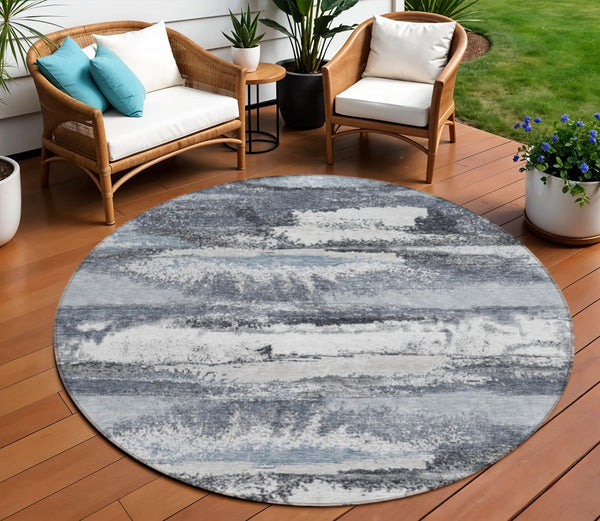 Homeroots 3' Abstract Washable Indoor Outdoor Area Rug In Teal Blue And Navy – Perfect For High Traffic Spaces! Gray Polyester 612511
