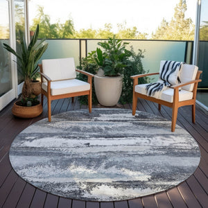 Homeroots 3' Abstract Washable Indoor Outdoor Area Rug In Teal Blue And Navy – Perfect For High Traffic Spaces! Gray Polyester 612511
