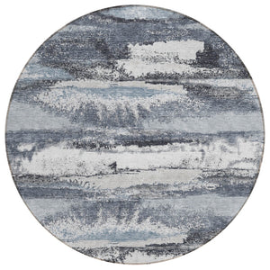 HomeRoots 5' Gray and Silver Abstract Area Rug – Stylish, Washable, Durable for Indoor and Outdoor Spaces 8' Round 612511