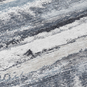 Homeroots 3' Abstract Washable Indoor Outdoor Area Rug In Teal Blue And Navy – Perfect For High Traffic Spaces! Gray Polyester 612511