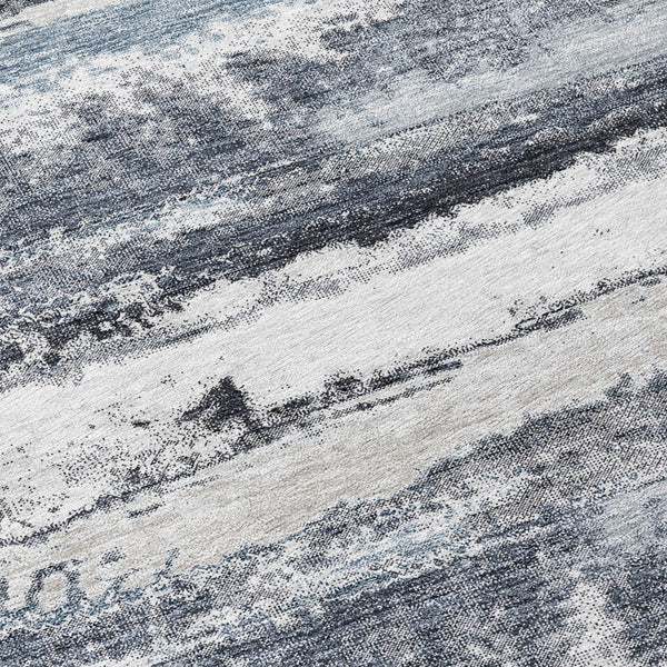 Homeroots 3' Abstract Washable Indoor Outdoor Area Rug In Teal Blue And Navy – Perfect For High Traffic Spaces! Gray Polyester 612511