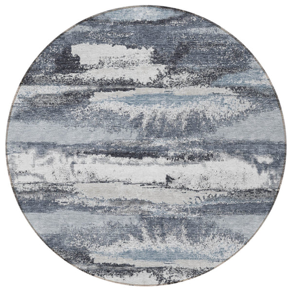 Homeroots 3' Abstract Washable Indoor Outdoor Area Rug In Teal Blue And Navy – Perfect For High Traffic Spaces! Gray Polyester 612511