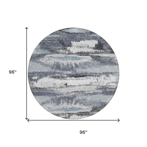 Homeroots 3' Abstract Washable Indoor Outdoor Area Rug In Teal Blue And Navy – Perfect For High Traffic Spaces! Gray Polyester 612511