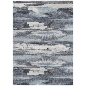 Homeroots 3' Abstract Washable Indoor Outdoor Area Rug In Teal Blue And Navy – Perfect For High Traffic Spaces! Gray Polyester 612512