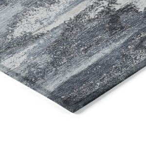 Homeroots 3' Abstract Washable Indoor Outdoor Area Rug In Teal Blue And Navy – Perfect For High Traffic Spaces! Gray Polyester 612512