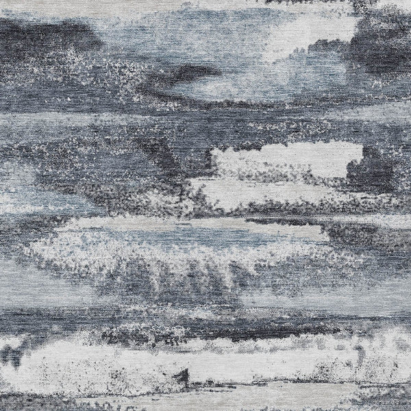 Homeroots 3' Abstract Washable Indoor Outdoor Area Rug In Teal Blue And Navy – Perfect For High Traffic Spaces! Gray Polyester 612512