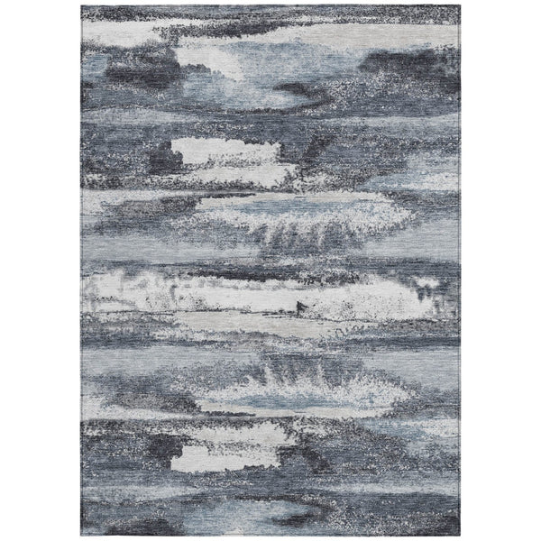 Homeroots 3' Abstract Washable Indoor Outdoor Area Rug In Teal Blue And Navy – Perfect For High Traffic Spaces! Gray Polyester 612513
