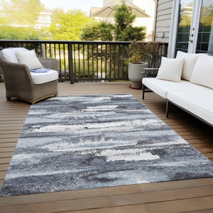 Homeroots 3' Abstract Washable Indoor Outdoor Area Rug In Teal Blue And Navy – Perfect For High Traffic Spaces! Gray Polyester 612513