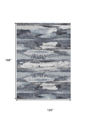 Homeroots 3' Abstract Washable Indoor Outdoor Area Rug In Teal Blue And Navy – Perfect For High Traffic Spaces! Gray Polyester 612514